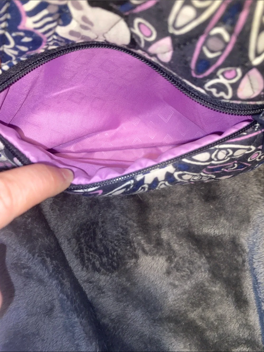 Vera Bradley Quilted Mini Backpack in Navy, Purple & Pink Pattern